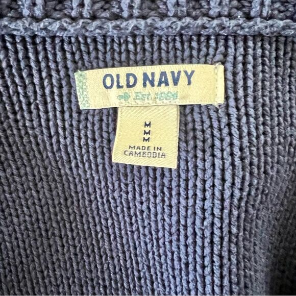 OLD NAVY Chunky Knit Cardigan with Pockets and Folded Collar Blue Medium - Picture 5 of 6